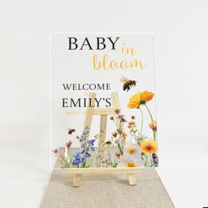 Baby in Bloom Sign, Baby Shower Welcome Sign, Personalised Baby Sign, Wildflower Baby Shower Sign, Acrylic Baby Arrival Sign