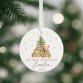 Baby's First Christmas Teddy Bear Bauble | Personalised Xmas New Arrival Ceramic Hanging Tree Decoration | Custom Colours, Name product logo
