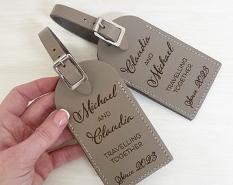 Leather Anniversary Luggage Tags, Personalised Luggage Label, 3rd Anniversary Gift for Couple, Travelling Together, His & Hers Luggage Label