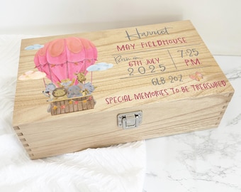 Personalised Wooden Baby Memory Box: Keepsake Gift for Newborn Girl with Name & Weight, Nursery Decor