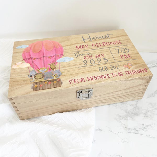 Personalised Wooden Baby Memory Box: Keepsake Gift for Newborn Girl with Name & Weight, Nursery Decor