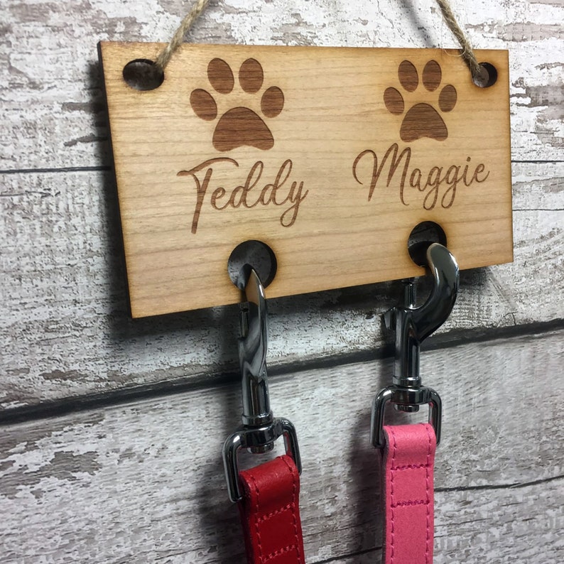 Personalised Dog Lead Holder Engraved Wooden Leash Hook Etsy