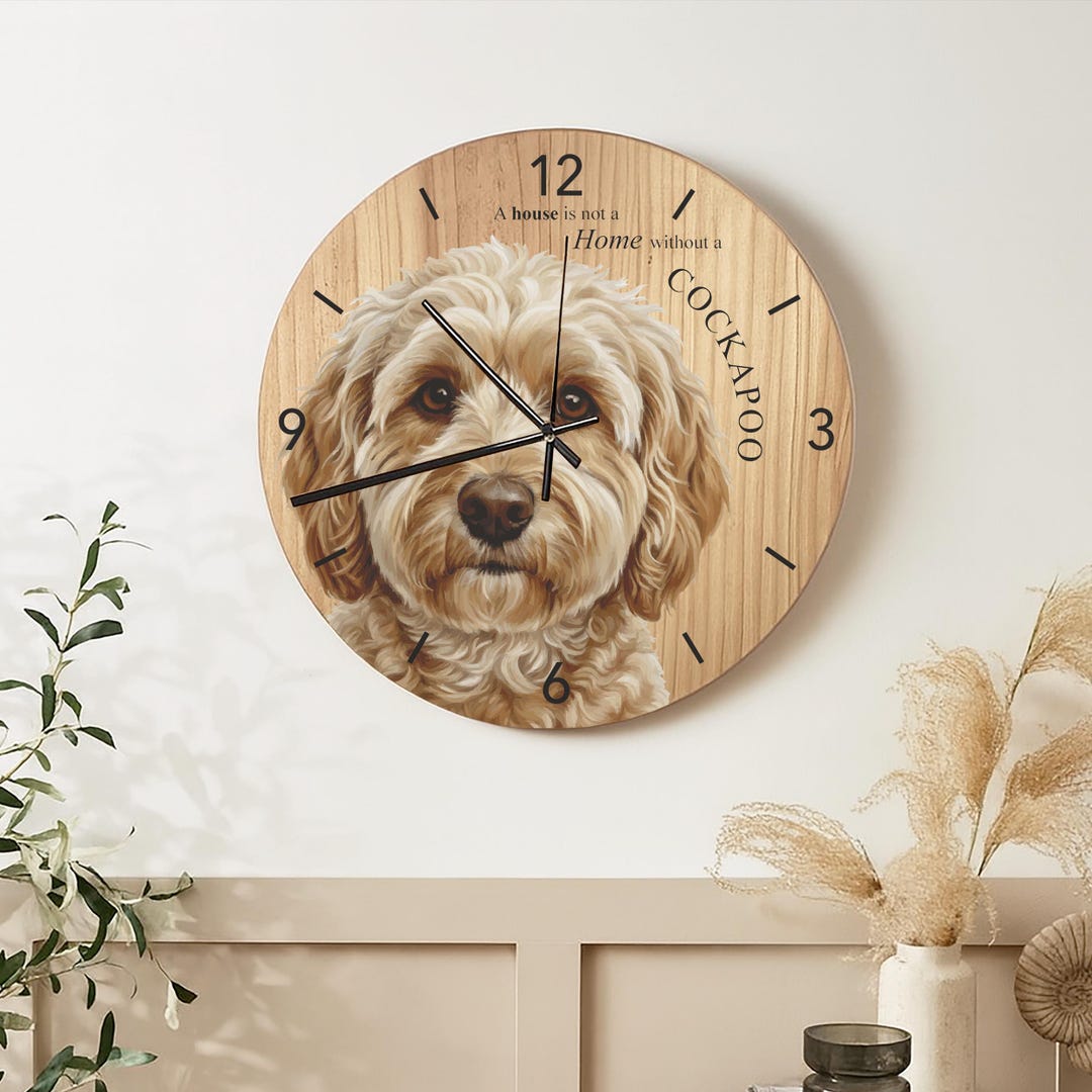 Personalised Cockapoo Wall Clock: Custom Pet Portrait, Handcrafted Dog ...