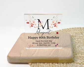 60th Birthday Plaque, 60th Birthday Gift for Her, Birthday Keepsake for Friends Women, Clear Acrylic Plaque