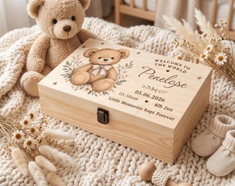 Personalised Baby Keepsake Box | Wooden Newborn Memory Box with Birth Details