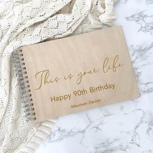 Personalised Birthday Scrap Book | This is Your Life, Wooden Memory Book Gift, 90th Birthday Idea