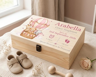 Personalised Wooden Baby Memory Box: Keepsake Gift for Newborn Girl with Name & Weight, Nursery Decor