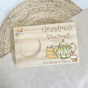 Grandmas Tea & Biscuits Serving Board, Personalised Wooden Drink Tray, Gift for Nanna Granny Nan