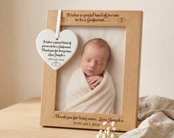 Godparents Photo Frame Gift - Godparent Christening / Baptism Frame with Personalised Engraving, Various Sizes & Colour