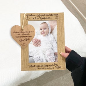 Godparents Photo Frame Gift - Godparents Christening / Baptism Frame Gift with Personalised Engraving, Various Sizes & Colour