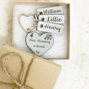 Mummy is Loved Keyring, Personalised Keychain Gift for Mum, Engraved with Names, Mothers Day Gift, Engraved for Grandma, Nana, Nan Birthday