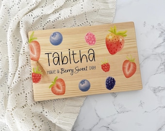 Custom Berry-Sweet Wooden Snack Board for Kids | Personalised Toddler Meal Platter | Preschool Name Gift