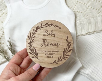 Pregnancy Announcement - Wooden Sign with Personalised, Baby Coming Soon | Due Date Plaque, Social Media Reveal | Photography Prop | Newborn