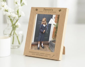 First Day Of School Engraved Wooden Photo Frame, Personalised Back To School Keepsake, Custom School Photograph Gift