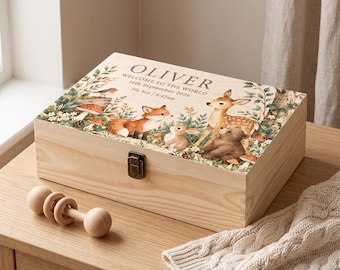 Personalised Baby Memory Box | Woodland Baby Keepsake Box | New Baby Gift | Baby First Year Time Capsule