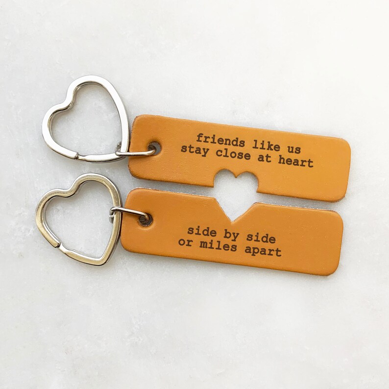 Best Friend Keyring Gift - Genuine Leather Keychain Gift, Friend Travel Keyring, Choice of Colours, Optional Gift Bag or Box 