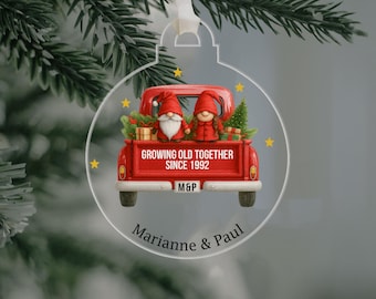 Personalised Christmas Gnome Bauble: Growing Old Together Couple Gift, Gonk Print Anniversary Ornament,