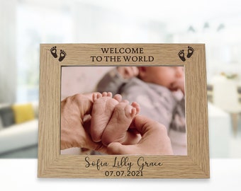 New Baby Arrival Photo Frame, Welcome to the World, Personalised Baby Birth Gift