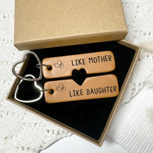 Mum & Daughter Gift Pair of Engraved Leather Keyrings, Mothers Day Gift Idea, Mum and Daughter Keychain Set, Gift for Mum, Daughter Keepsake