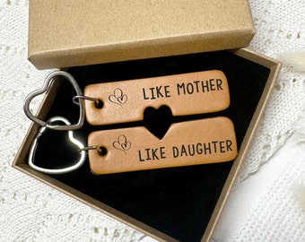 Mum & Daughter Gift Pair of Engraved Leather Keyrings, Mothers Day Gift Idea, Mum and Daughter Keychain Set, Gift for Mum, Daughter Keepsake