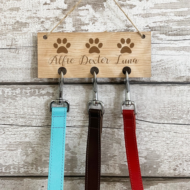 Personalised Dog Lead Holder Engraved Wooden Leash Hook for Etsy UK