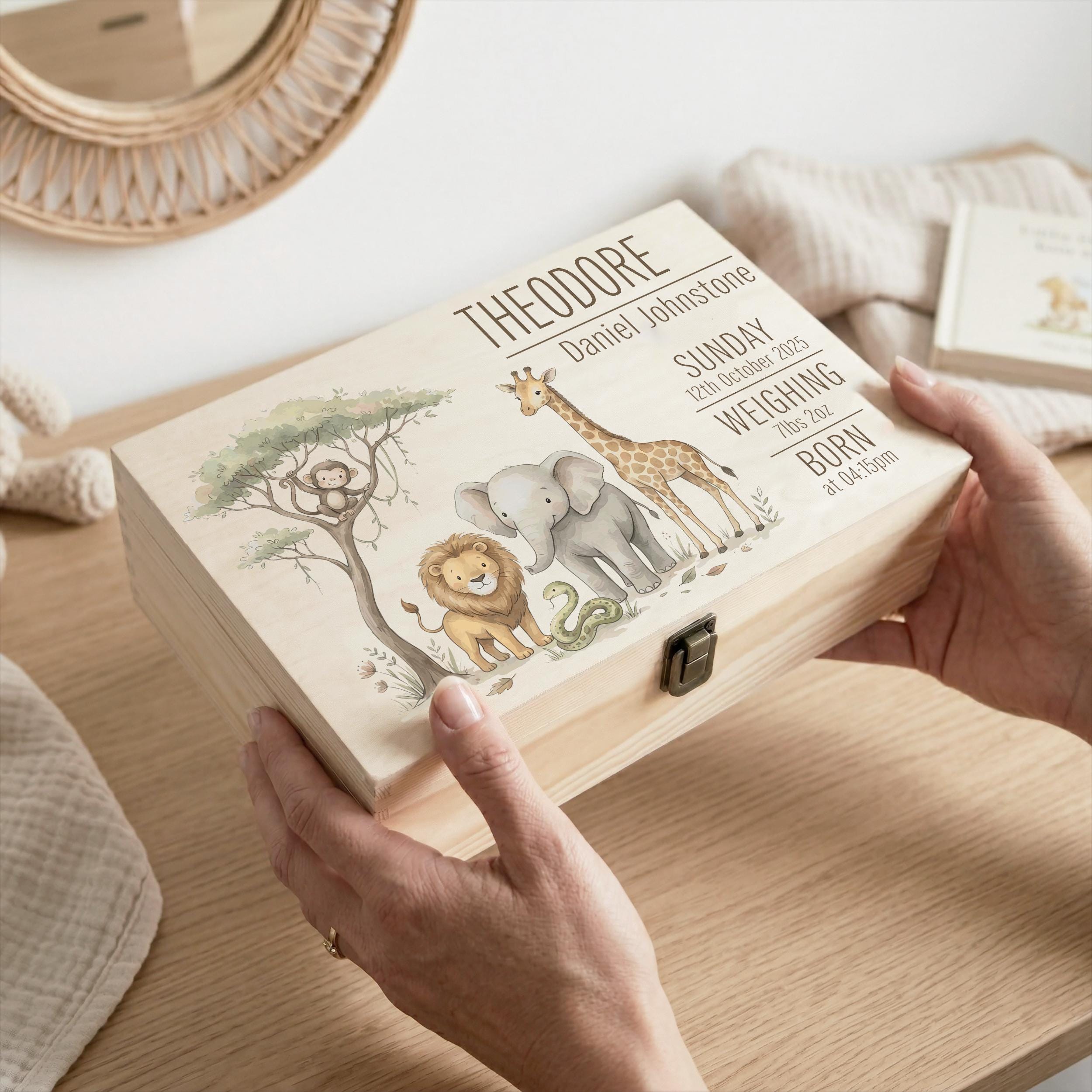 Personalised Safari Baby Memory Box | Newborn Keepsake - Etsy UK