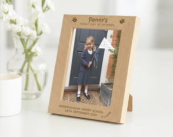 First Day Of School Engraved Wooden Photo Frame, Personalised Back To School Keepsake, Custom School Photograph Gift
