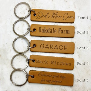 Personalised leather keychain. Any Engraving. Custom key fob engraved gift for him, for Dad, Grandads shed, Housewarming gift, Anniversary.