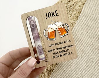 Personalized Birthday Money Holder, Beer Gift, Keepsake Wallet