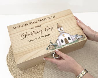 Personalised Christening Box | Wooden Memory Box, Baptism Gift