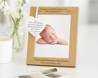 Godparents Photo Frame Gift - Godparent Christening / Baptism Frame with Personalised Engraving, Various Sizes & Colour