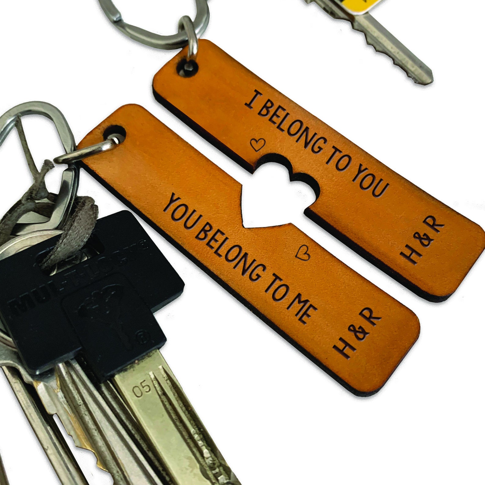 Pair of Keyrings Personalised Leather Key Tag Pendant Etsy