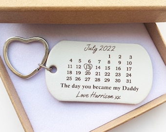 Fathers Day Gift, Leather Keyring for Daddy, Dad, Day You Became My Daddy, Dads Birthday Gift, Personalised for Mummy Grandma Nana Grandad