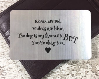 Funny Wallet Insert Card - Valentines Gift for Him - Novelty Dog Valentines, Anniversary Gift for Boyfriend / Husband Engraved Birthday Gift