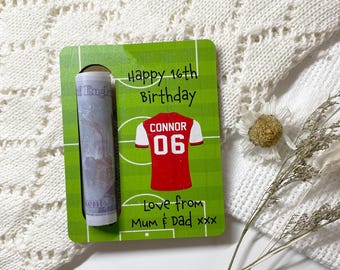 Personalised Happy Birthday Gift, Football Gift, Money Wallet Holder, Gift For Him, Gifts For Kids, Various Shirt Colours, Your Team Colours