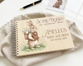 Personalised Bunny Baby Shower Guestbook | Wooden Rabbit Advice Book