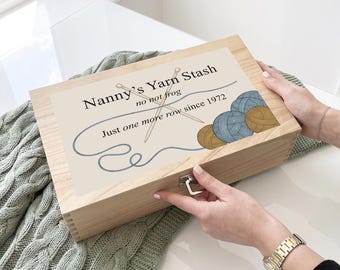 Nanny Gift | Personalised Nanny's Knitting Box, Wooden Craft Storage Box, Wool Needles & Patterns, Knitter Gift