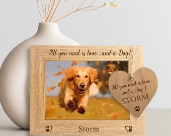 Dog Photo Frame Gift, Personalised Pet Dog Frame With Optional Wooden Plaque, Dog Mum, Dog Dad Keepsake, Wooden Pet Frame