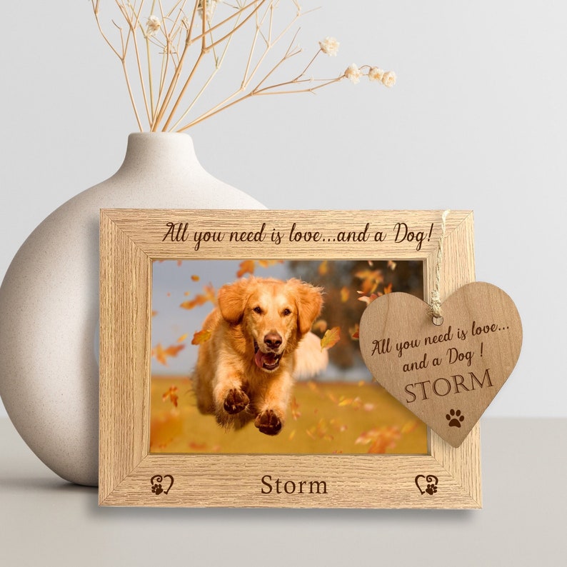 Dog Photo Frame Gift, Personalised Pet Dog Frame With Optional Wooden Plaque, Dog Mum, Dog Dad Keepsake, Wooden Pet Frame image 1