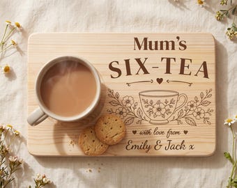 Personalised 60th Birthday Gift for Mum – SIX-TEA Tea & Biscuit Board