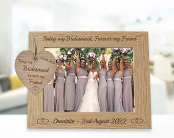 Bridesmaid Gift - Wooden Bridesmaid Photo Frame with Personalised Engraving, 6x4, 7x5 and 8x6 Prints, Various Colour Choices