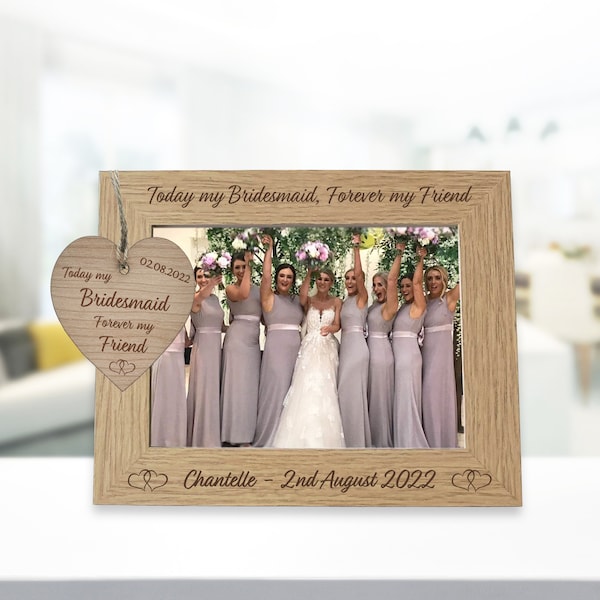 Bridesmaid Gift - Wooden Bridesmaid Photo Frame with Personalised Engraving, 6x4, 7x5 and 8x6 Prints, Various Colour Choices