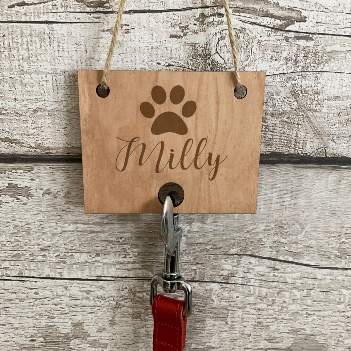 Personalised Dog Lead Holder Engraved Wooden Leash Hook for Etsy