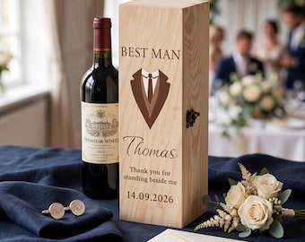 Personalised Best Man Gift, Father of the Bride Gift, Wooden Wine Box, Groomsman Wedding Thank You Gift, Father of Groom Gift