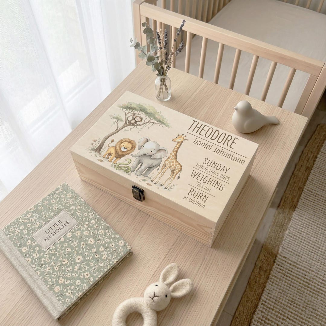 Personalised Safari Baby Memory Box | Newborn Keepsake - Etsy UK