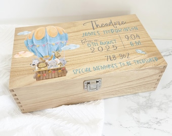Baby Memory Box, Personalised Keepsake Box for Newborn Baby, Baby Boy Name Weight Gift, Wooden Box