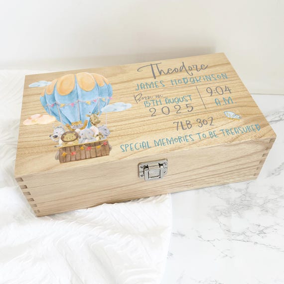 Baby Memory Box, Personalised Keepsake Box for Newborn Baby, Baby Boy Name Weight Gift, Wooden Box