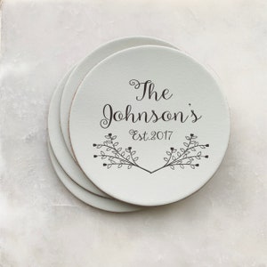 Handmade Genuine Full Grain Engraved Leather Coaster | Personalised Family Name Milestone Date Design