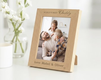 Personalised Daddy Photo Frame | Engraved World's Best Dad Gift, Wooden Frame