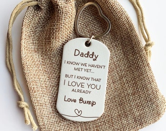 Daddy From Bump Keyring, Gift for Daddy to be, from Baby Bump, Keepsake Leather Keychain, Sentimental Bump Gift, Fathers Day Gift from Bump.